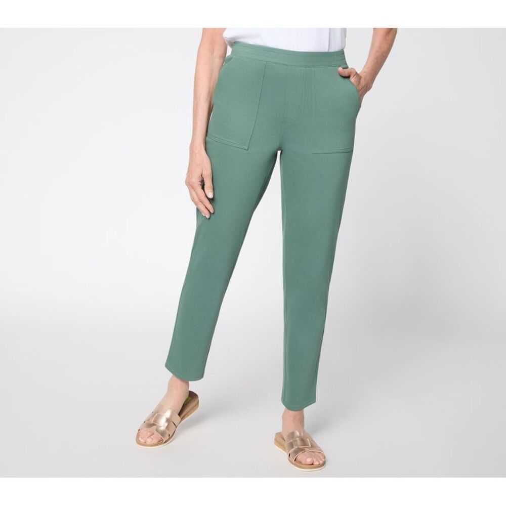 Denim & Co. Women's Petite Pants PL Comfy Grey Dusk- Textured Leopard
